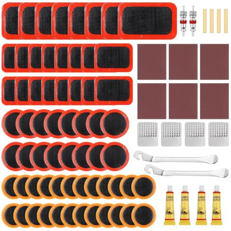 Rustine Velo, 86pcs Kit Reparation Pneu Velo, Rustine Chambre a Air, Kit de Crevaison, Boîte de Rangement Portable, Rustines Chambre à Air