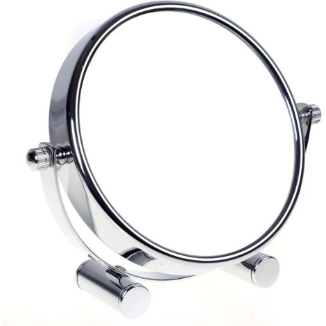 Miroir cosmétique design, rotatif à 360 ° Double face : normal et grossissement x 10. Miroir sur pied, miroir de rasage, miroir de salle de bain. Chromé., 5'' Durchmesser, 10-fach