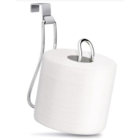 Porte-papier toilette basique au-dessus du réservoir – Chrome – Rangement pour rouleau de papier toilette suspendu pour réservoir ou porte de placard – Sans perçage Accessoire de salle de bain pour
