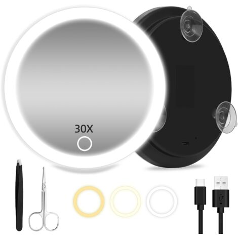 Miroir grossissant 30X lumineux, Miroir de Voyage portable 15 cm grossir