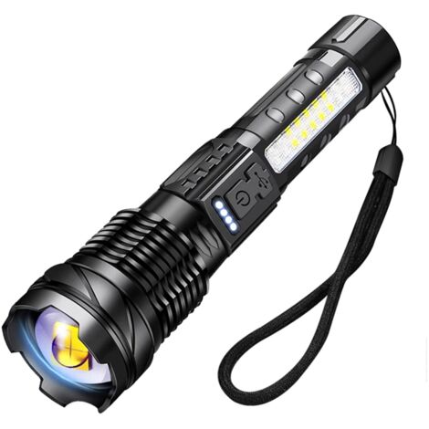 A76 Lampe Torche LED Ultra Puissante 20000 Lmens Lampe de Poche USB Rechargeable 7 Modes Lampe Torche Tactique avec Clip pour Camping Randonnée Urgence [Classe énergétique A]