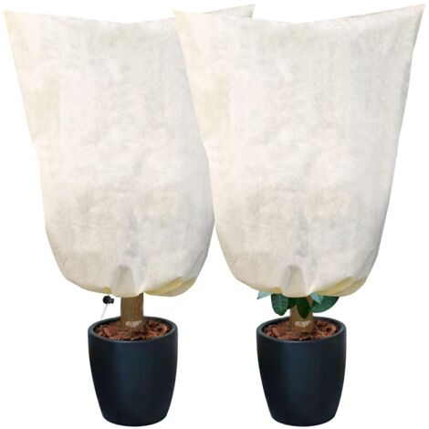 Lot de 2 grandes housses de protection hivernale pour plantes en pot - 80 x 100 cm - Indéchirables et respirantes - Beige - Avec cordon de serrage - Protection contre le gel pour plantes en pot