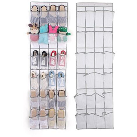 Sac de rangement à chaussures à suspendre en maille de nylon sur la porte - Sac de rangement pliable avec crochets - 24 poches - Blanc