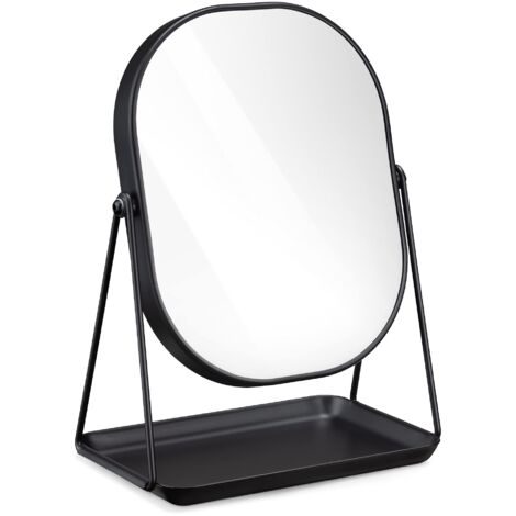 Miroir Cosmétique avec Plateau - Miroir à Poser 18 x 22,6 cm pour Maquillage avec Plateau à Bijoux - pour Chambre Coiffeuse Salle de Bain, 2x agrandissement