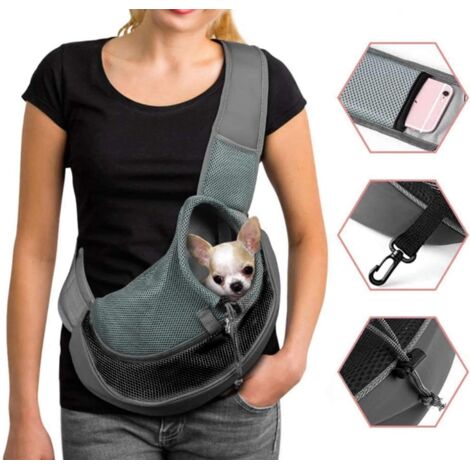 Sac de Transport Chien Sac à Bandoulière pour Chat Chiot Réglable Sac de Voyage pour Petits Animaux Sac à Main Chien avec Pochette en Filet Respirant Sacoche Chien Portable pour Marché Extérieur