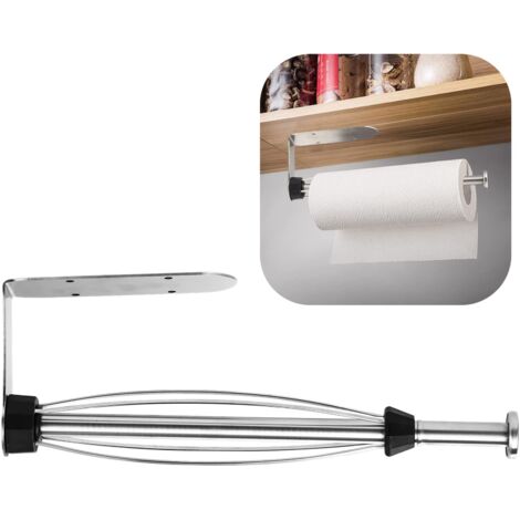Porte-rouleau de cuisine sans perçage - Support Essuie-tout - Utilisation à une main - Avec effet amortisseur - En acier inoxydable - Pour cuisine et salle de bain