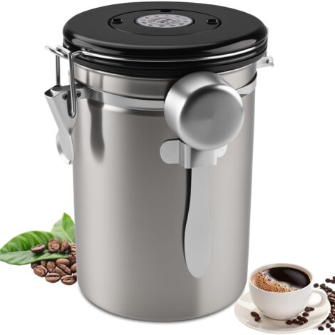 Boite a Cafe Hermetique En Acier Inoxydable, 1,8 L Boîte à Café étanche à l'air Avec Suivi De La Date et Bouilloire De Mesure Pour La Farine, Les Haricots, Le Thé, Les Céréales et Le Sucre (1/5)