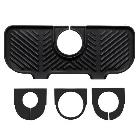 Tapis d'égouttement en silicone pour robinet, tapis d'évier sous robinet, organisateur pour éponges, brosses, savons, noir