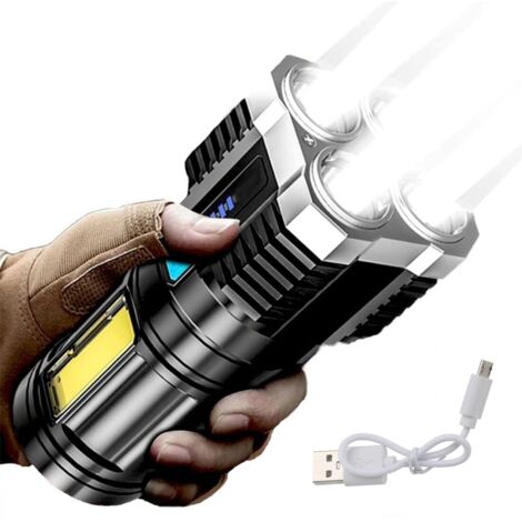 Lampe torche LED 4 cœurs super lumineuse rechargeable par USB Lampe multifonction pour camping COB [Classe énergétique A]