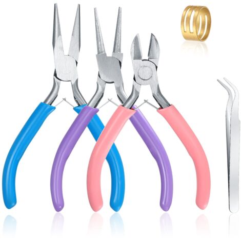 3 Pinces à Bijoux, Trousse Outils de Fabrication de Bijoux, Pinces à Becs Aiguilles Long de Chaîne, Coupe-fil