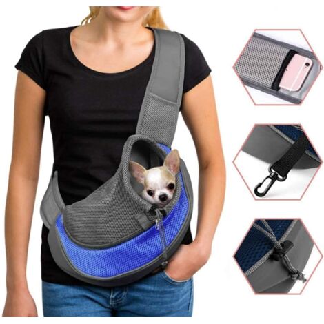 Sac de Transport Chien Sac à Bandoulière pour Chat Chiot Réglable Sac de Voyage pour Petits Animaux Sac à Main Chien avec Pochette en Filet Respirant Sacoche Chien Portable pour Marché Extérieur