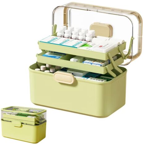 Boite a pharmacie, Rangement pour médicaments, Boite rangement medicament maison 3 niveaux, portable et pliable, pour médicaments pour la maison