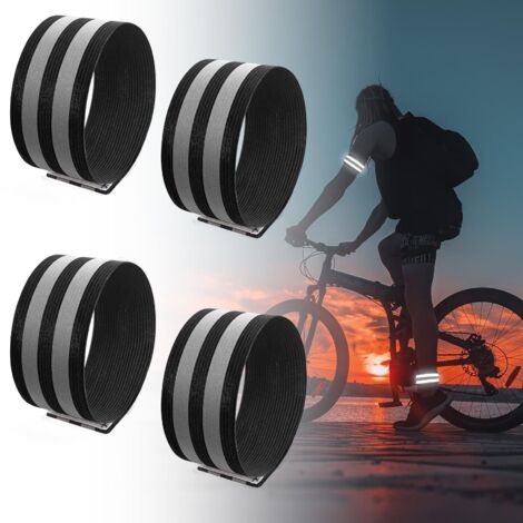 Lot de 4 pinces à pantalon de vélo avec bandes réfléchissantes - Pinces à pantalon pour cyclisme, jogging, extérieur, randonnée