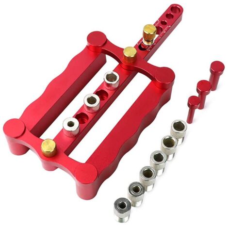 Kit de gabarit de perçage pour le travail du bois - 6/8/10 mm - Outil de menuiserie (rouge)