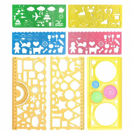 7 Pièces Normographe, Règle De Pochoir, Règle De Pochoir De Dessin en Plastique, Règles en Plastique, Normographe Geographie, Géométrie De Dessin Précise, Convient Au Bureau,À L'École (7 Styles)