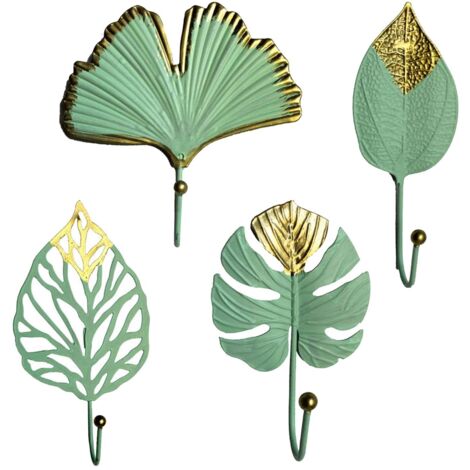Cintres 4 pcs Métal Mini Support Mural avec Style en Forme de Feuille pour Vêtements Sac à Main Écharpe Clés Cintres - Vert