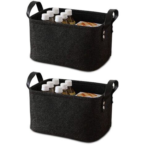 2 Pièce Panier Feutre, Care Panier Rangement, Rangement Feutre, avec Poignée, pour Vêtements, Serviettes, Articles de Toilette, Livres (Noir)