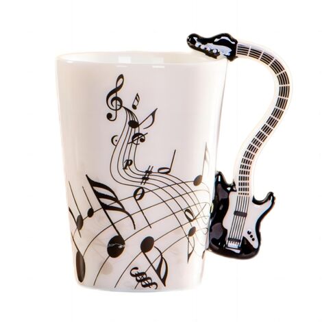 Tasse en céramique de style violon avec poignée - 250 ml - Pour café, thé, lait - Cadeau fantaisie (guitare électrique noire)