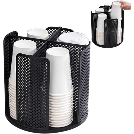 Organisateur De Gobelets et De Couvercles Rotatifs, Porte Gobelet Rotatif à 360° en Papier avec 4 Compartiments, Support De Rangement pour Gobelets en Papier, pour Comptoir Salle De Bain Cuisine