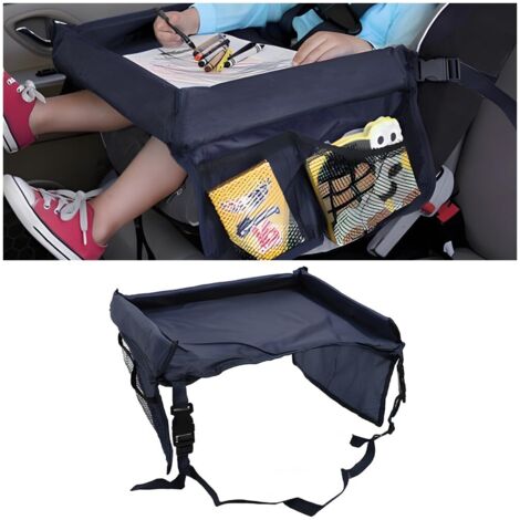 Bureau Lap Pour Siège Voiture, Plateau Siège Voitures Pour Enfants, Plateau De Voyage Enfant Voitures Avec Grande Espace Sac Rangement Accessoires Voiture De Voyage Polyvalent(Bleu Marine)