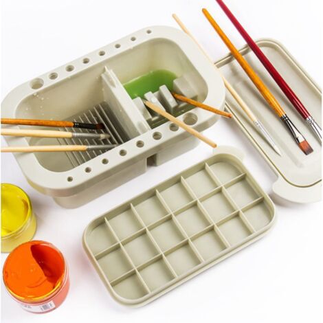 3 en 1 Bassin Brosse d'Artiste Multifonctionnel, Seau Pinceaux Avec 16 Trous, Pot Nettoyage Pinceau, Pour l'Huile d'Aquarelle d'Huile Peinture (A)