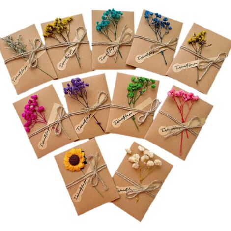 10 Pcs Carte de Voeux Enveloppe Cadeau Rétro Kraft Enveloppes Vierges rétro enveloppes Papier Kraft invitation vides Fleurs Séchées Carte Postale Décorée pour Noël, Anniversaire, Saint-Valentin (1/5)