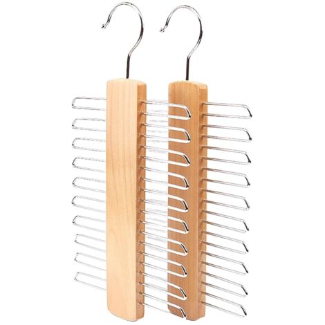 Cravates Bois Cintre,2 pièces Cintres Porte-Cravates Porte Cravates Porte avec 20 étagères pour Ceinture,écharpe,Rangement de Cravates Krawattenhalter (1/5)