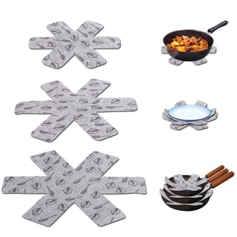 Protection Casseroles et Protège-Poêle, 15 Pcs Feutre Rembourré Imprimé Premium Coussinets D'intercalaire Séparé et Protéger Les Surfaces de Ustensiles de Cuisine pour Eviter Les Rayures (Gris) (1/5)