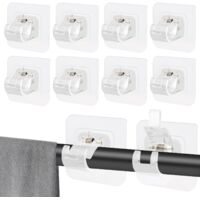 10 Pièces Support Tringle Rideaux Sans Percage,Supports de Tringle Auto Adhésifs Transparent,Support AméLioré Rideaux,Sans Percage Support Crochets pour la Maison, la Salle de Bain