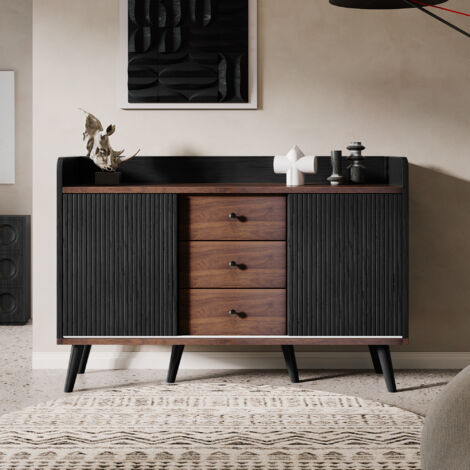 Aparador salon 117,5x39,5x80cm cómoda, mueble cocina, 3 cajones 2 puertas, estilo industrial, aglomerado, negro (1/5)
