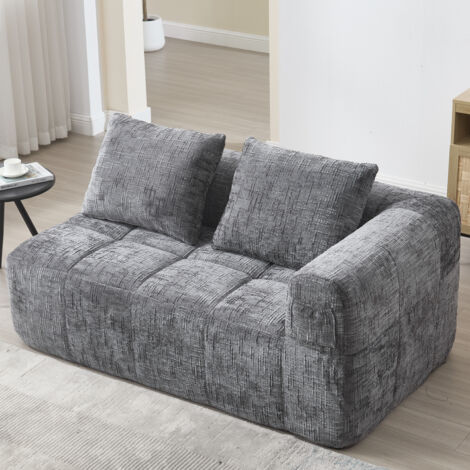 Sofá chaiselongue, sillón, con cojines, chenilla, gris, sofá de 2 plazas, 158x90x60 cm