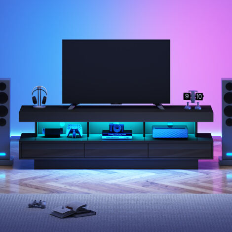 Mueble TV LED, 160x38x50,5 cm, con cajones y compartimentos de almacenamiento abiertos, tablero de partículas, negro (1/4)