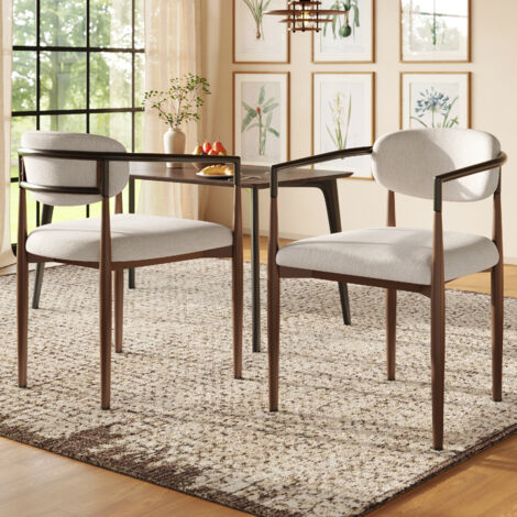 Sillas de comedor de lino, sillón, estilo minimalista moderno, patas ajustables, beige, 2 piezas (1/5)