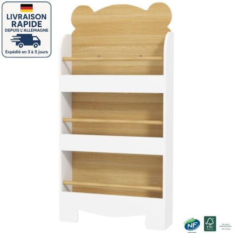 Librería infantil, estante para juguetes, revistero, 3 compartimentos abiertos - Madera con certificación PEFC - 55x15x110 cm, color blanco (1/5)