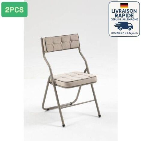 Conjunto de 2 sillas plegables - Silla de comedor plegable con cojín - Tejido efecto terciopelo - Color caqui