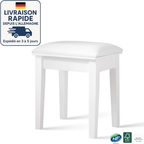 Taburete de tocador - Taburete de maquillaje de algodón altamente elástico - Asiento de piano estilo barroco - Patas de madera maciza - 43x33x45 cm - Blanco -B (1/4)