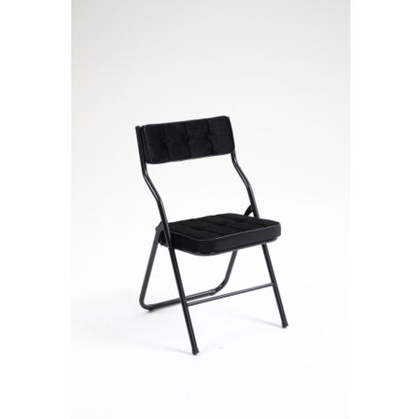 Juego de 2 sillas plegables - Silla de comedor plegable con cojín - Tejido efecto terciopelo - Negro