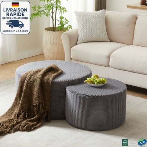 MODFU - Mesa de centro nido de 2 piezas, mesa auxiliar para salón/dormitorio, base antideslizante, espuma, 32×32 + 17×17 cm, gris