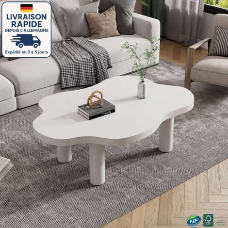 MODFU - Mesa De Centro Irregular Blanca De 3 Patas, Mesa Auxiliar Para Salon Estilo Minimalista Moderno Mdf 1006941 Cm 88875010
