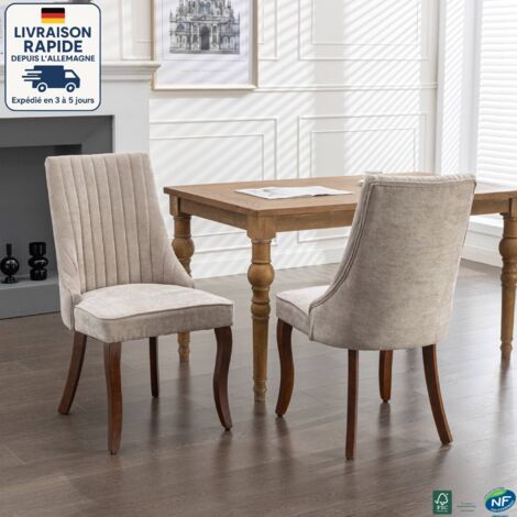 MODFU - Juego de 2 sillas de comedor tapizadas en lino con patas de madera, ideales para cocina, salón o dormitorio, color beige (1/5)