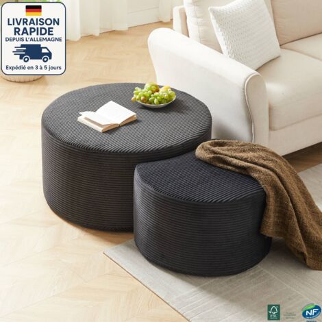 MODFU - Mesa de centro nido de 2 piezas, mesa auxiliar para salón/dormitorio, base antideslizante, espuma, 32×32 + 17×17 cm, color negro