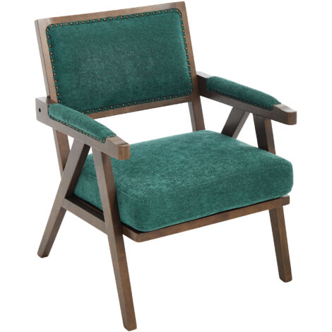 Sillón MODFU, sillón tapizado, respaldo de 105°, acolchado de esponja, para salón/dormitorio/cocina, patas de madera, lino, verde