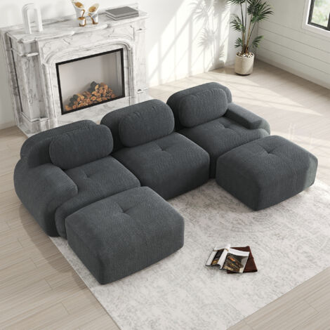 MODFU-Sofá esquinero de 3 plazas para salón, combinación modular, recto, tejido de pana, gris, 298×178×75 cm (1/5)