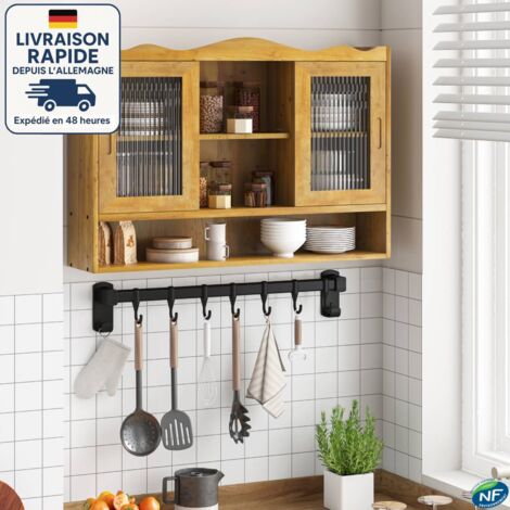 MODFU - Armario de almacenaje mural ideal para cocina/sala de estar, vestidor o baño con dos puertas de cristal y fabricado en madera natural.