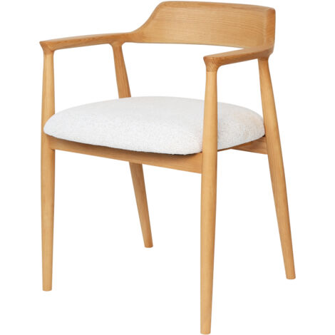 Silla de comedor, sillón Eden, diseño de mediados de siglo, madera de fresno y contrachapado, asiento tapizado, natural/blanco (1/5)