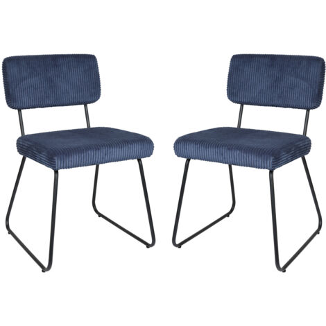Juego de 2 sillas de comedor de diseño en tela de rayas azul marino, patas de metal negro mate — Comodidad contemporánea (1/5)