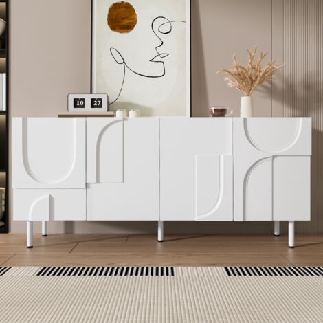 Aparador blanco 160x70 cm, diseño geométrico, almacenaje modular en MDF y aglomerado (1/5)