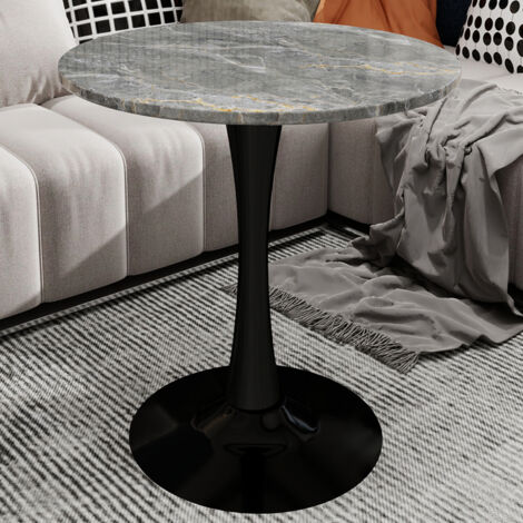 Mesa de centro redonda Ø70 cm — versátil (mesa de centro/comedor para 2-4 personas), mesa de comedor, tablero efecto mármol gris oscuro, base de metal, para salón/cocina (1/5)