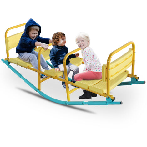 Zona de juegos - Balancín de 3 plazas, 133 cm, para niños, interior/exterior, plástico y acero, azul/amarillo