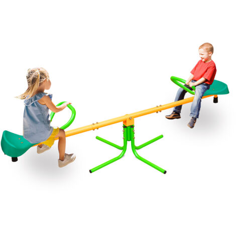 Parque infantil - Balancín de 2 plazas, 180,34 cm, juego de exterior para jardín/escuela, acero inoxidable y plástico, verde/amarillo